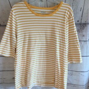 Duluth Trading Yellow & White Striped Women's Top size XL Casual 3/4 Sleeve
